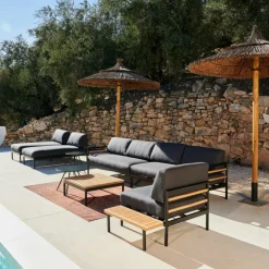 CASA HANNA Lounge Tavolino Nero, Naturale| Tavolini Da Giardino|Set Lounge