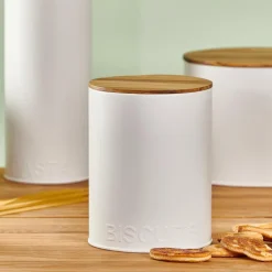CASA NAGINI Contenitore Per Biscotti Bianco, Naturale| Contenitore Per Alimenti|Scatole Conserva Vivande