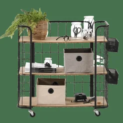 CASA OSLO Carrello 3 Mensole Nero, Naturale| Carrelli|Scaffali Da Parete