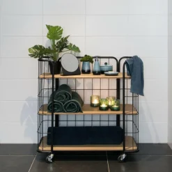CASA OSLO Carrello 3 Mensole Nero, Naturale| Carrelli|Scaffali Da Parete