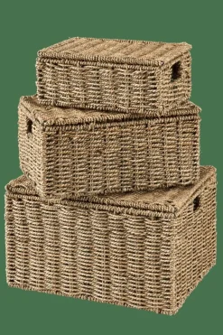 CASA SEAGRASS Cesto Portatutto L Con Coperchio Naturale| Cesti Portatutto