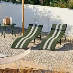 CASA SILVES Lettino Set Di 2 Cachi A Righe| Lettini