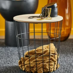 CASA WIRE Tavolino Portatutto Nero, Naturale| Cesti Di Metallo|Tavolini