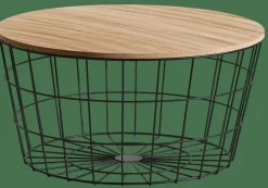 CASA WIRE XL Tavolino Portatutto XL Nero, Naturale| Cesti Di Metallo|Tavoli Da Soggiorno