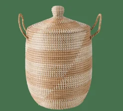 CASA YASMINE Cesto Deluxe Con Coperchio Bianco, Naturale| Cesti Portatutto|Portabiancheria